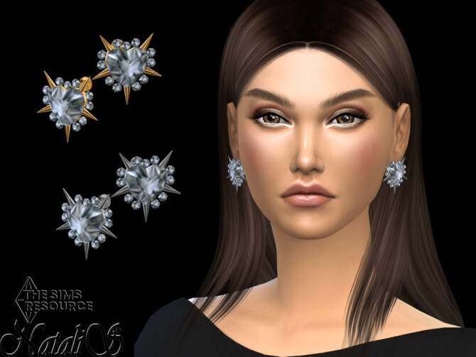 Sims 4 Spiked heart crystal earrings by NataliS at TSR