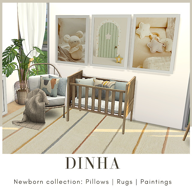 Sims 4 Newborn Collection: Rugs | Pillows | Paintings at Dinha Gamer