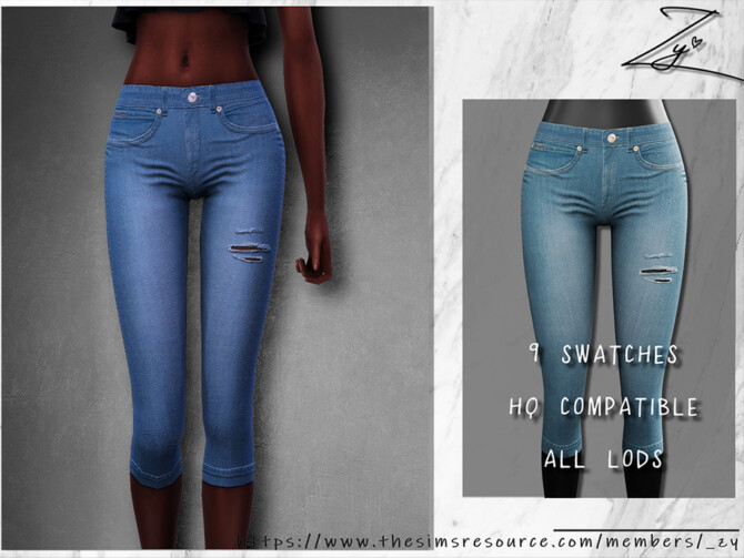 Sims 4 Rolled up Ripped Jeans by  zy at TSR