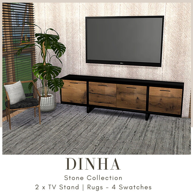 Sims 4 Stone Collection: 2 x TV Stand & Rugs at Dinha Gamer