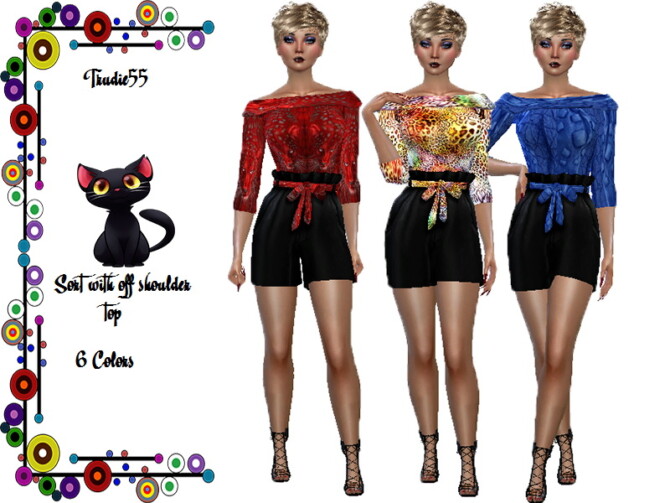 Sims 4 Shorts with off shoulder top at Trudie55