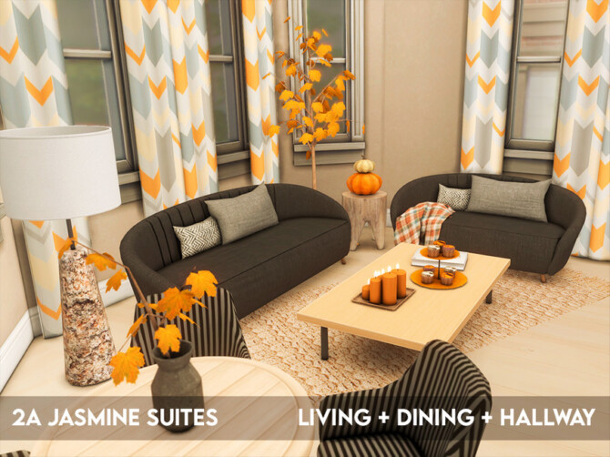 Sims 4 2A Jasmine Suites   Living + Dining + Hallway by xogerardine at TSR