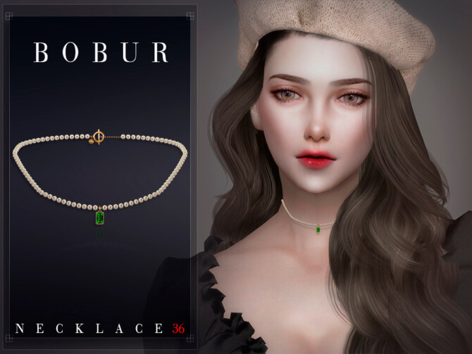 Sims 4 Pearl necklace with emerald by Bobur3 at TSR