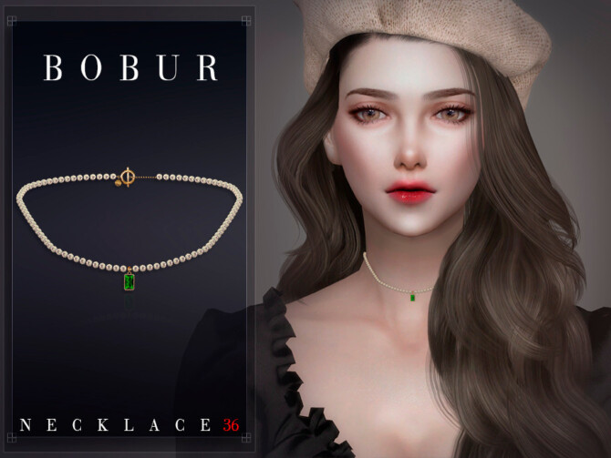 Sims 4 Pearl necklace with emerald by Bobur3 at TSR