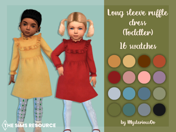 Sims 4 Long sleeve ruffle dress Toddler by MysteriousOo at TSR