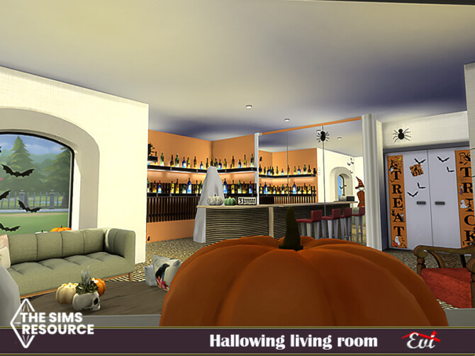 Sims 4 Halloween living room by evi at TSR