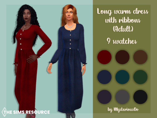 Sims 4 Long warm dress with ribbons by MysteriousOo at TSR