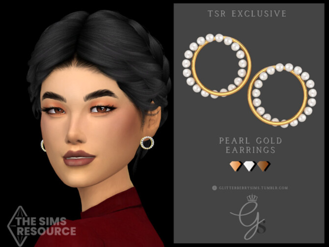 Sims 4 Pearl Gold Earrings by Glitterberryfly at TSR