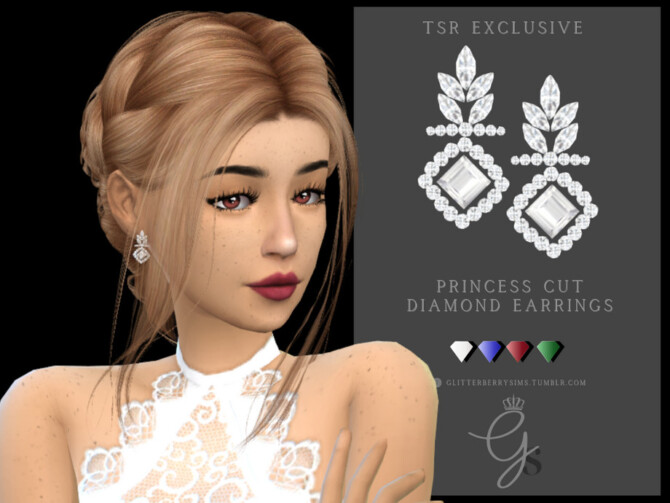 Sims 4 Princess Cut Diamond Earrings by Glitterberryfly at TSR