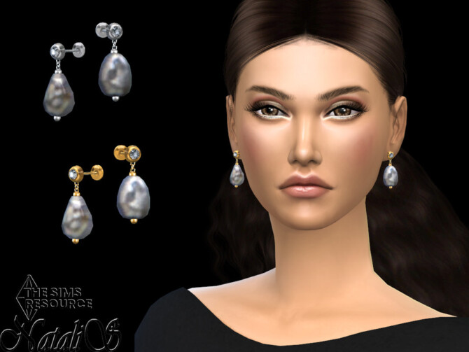 Sims 4 Baroque pearl short drop earings by NataliS at TSR