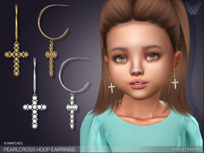 Sims 4 Pearl Cross Hoop Earrings For Toddlers by feyona at TSR