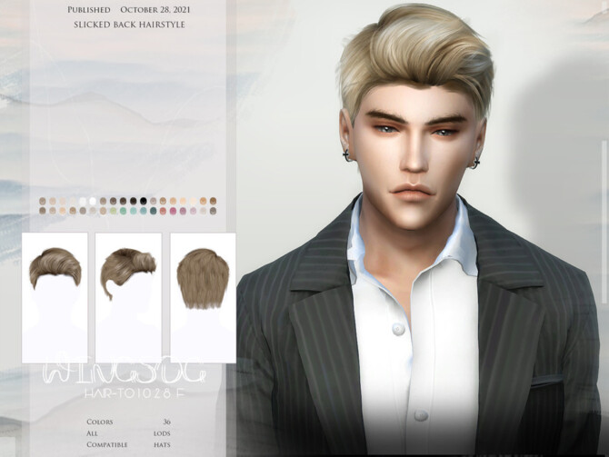 Sims 4 WINGS TO1028 slicked back hairstyle by wingssims at TSR