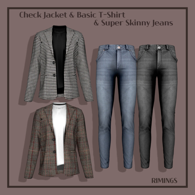 Sims 4 Check Jacket & Basic T Shirt & Super Skinny Jeans at RIMINGs