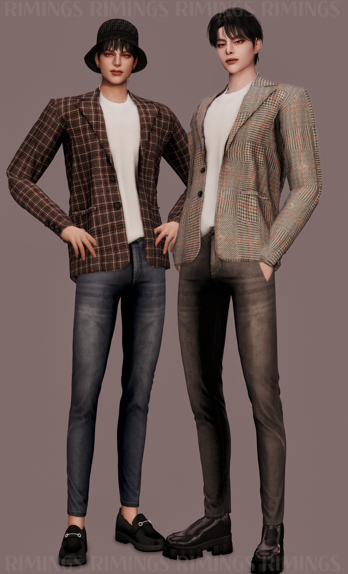 Check Jacket & Basic T-Shirt & Super Skinny Jeans at RIMINGs » Sims 4 ...