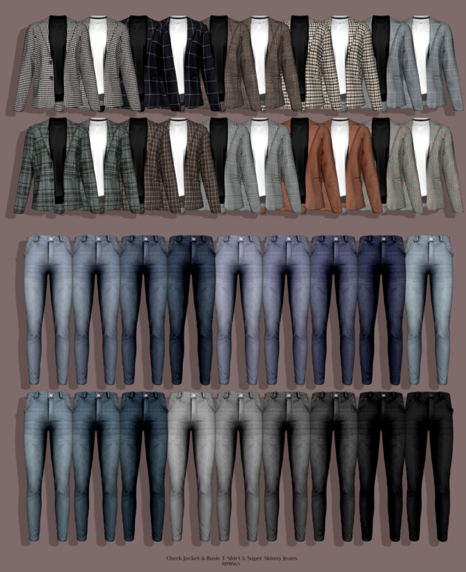 Sims 4 Check Jacket & Basic T Shirt & Super Skinny Jeans at RIMINGs
