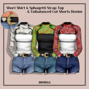 Short Shirt & Spaghetti Strap Top & Denim Shorts at RIMINGs