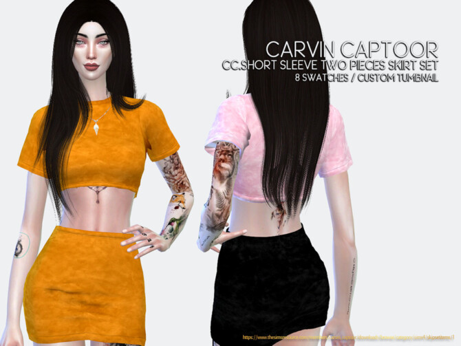 Sims 4 Short Sleeve Two Pieces Skirt Set by carvin captoor at TSR