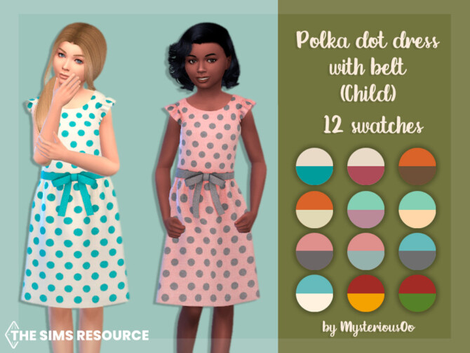 Sims 4 Polka dot dress with belt Child by MysteriousOo at TSR
