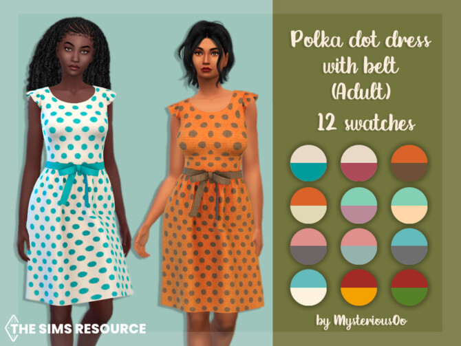 Sims 4 Polka dot dress with belt by MysteriousOo at TSR