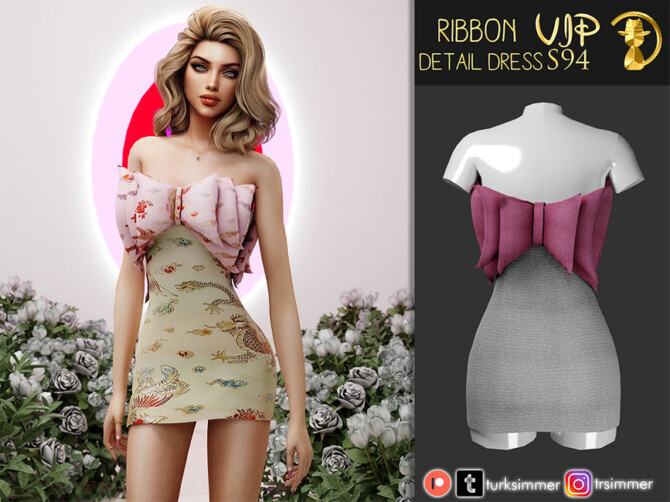 Sims 4 Ribbon Detail Dress S94 by turksimmer at TSR
