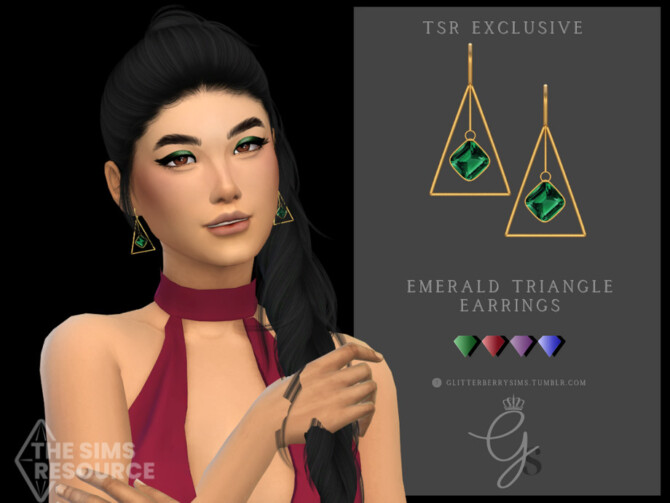 Sims 4 Emerald Triangle Earrings by Glitterberryfly at TSR