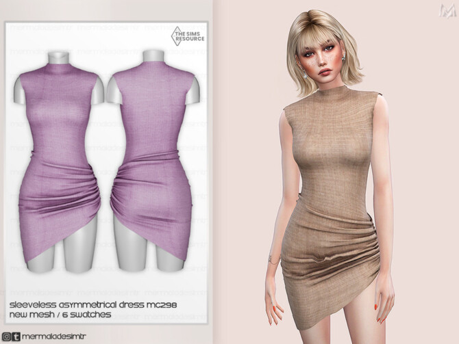 Sims 4 Sleeveless Asymmetrical Dress MC298 by mermaladesimtr at TSR