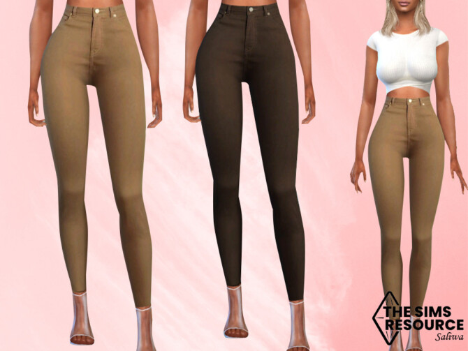 Sims 4 Creme High Waist Pants by Saliwa at TSR