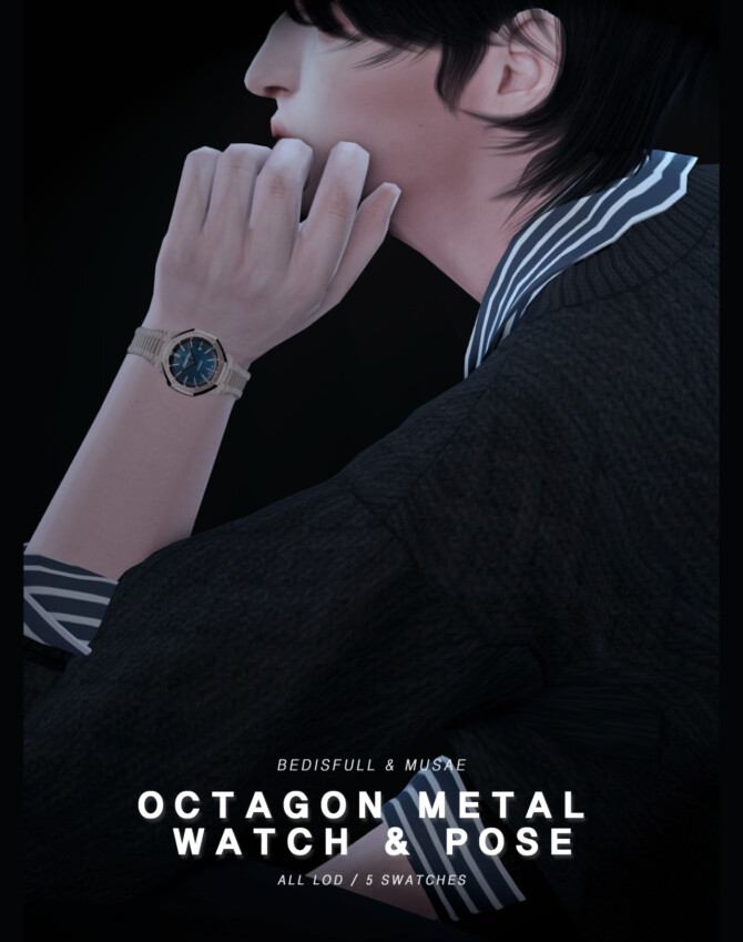 Sims 4 Octagon metal watch at Bedisfull – iridescent