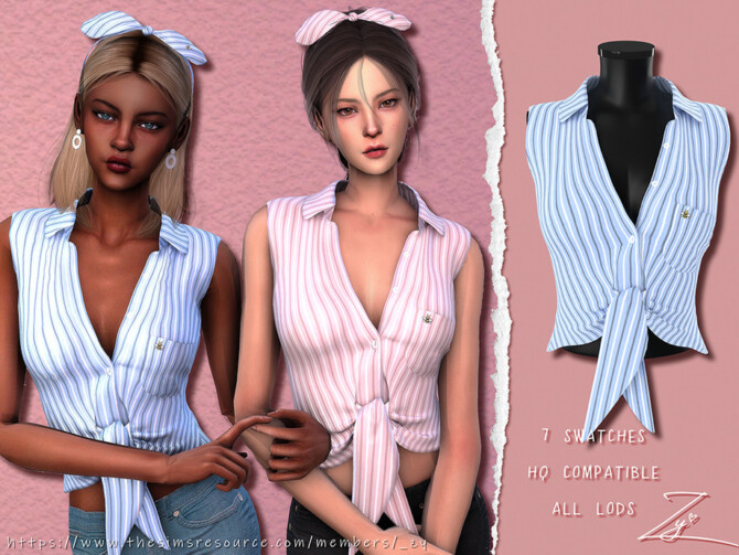 Sims 4 Sleeveless Knotted Shirt by zy at TSR