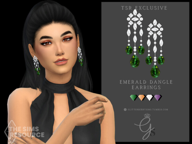 Sims 4 Emerald Dangle Earrings by Glitterberryfly at TSR