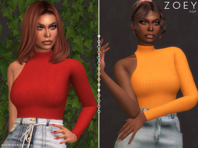 ZOEY asymmetric knitted top by Plumbobs n Fries at TSR » Sims 4 Updates