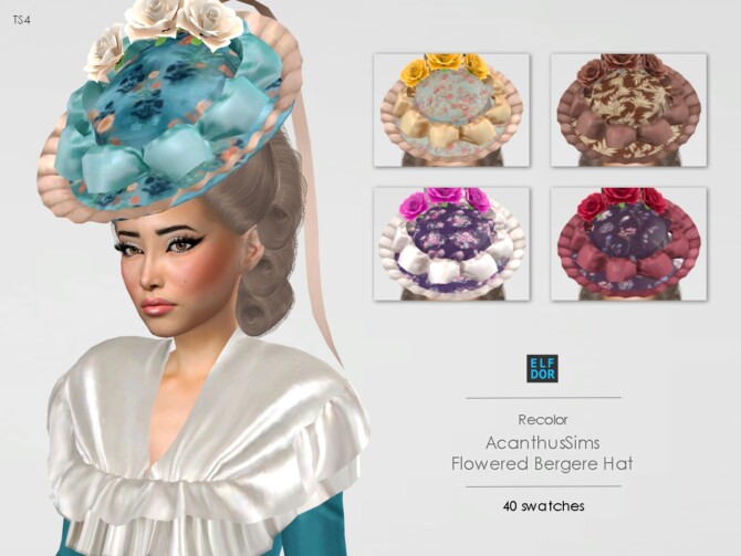 Sims 4 AcanthusSims Flowered Bergere Hat RC at Elfdor Sims