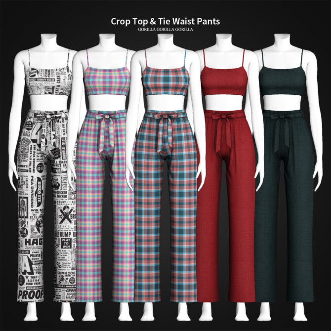 Sims 4 Crop Top & Tie Waist Pants at Gorilla