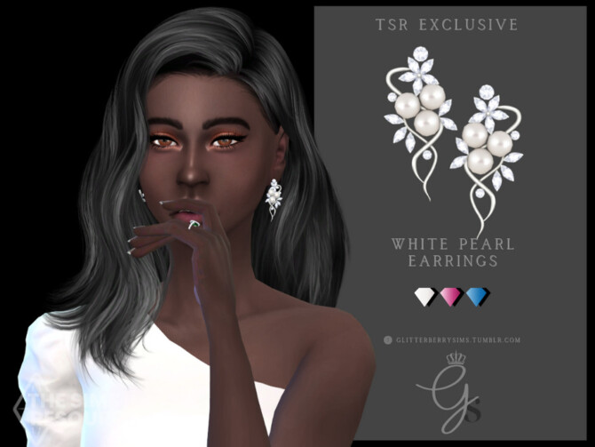 Sims 4 White Pearl Earrings by Glitterberryfly at TSR