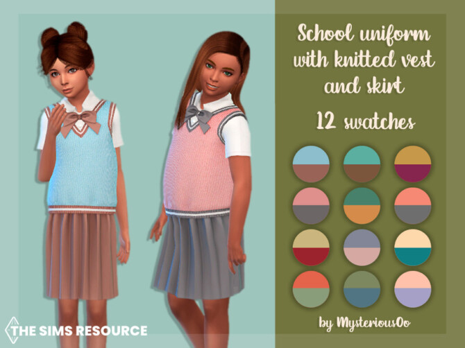 Sims 4 School uniform with knitted vest and skirt by MysteriousOo at TSR