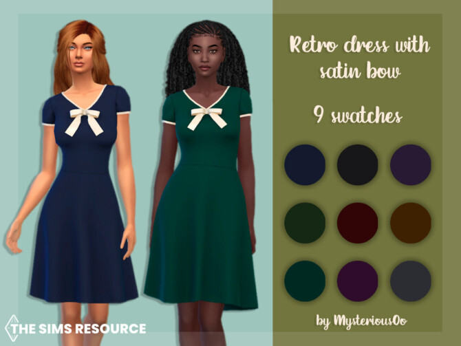 Sims 4 Retro dress with satin bow by MysteriousOo at TSR
