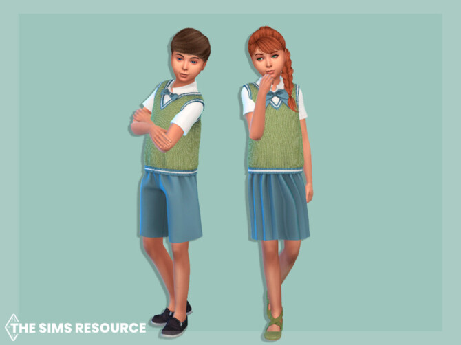 Sims 4 School uniform with knitted vest and skirt by MysteriousOo at TSR