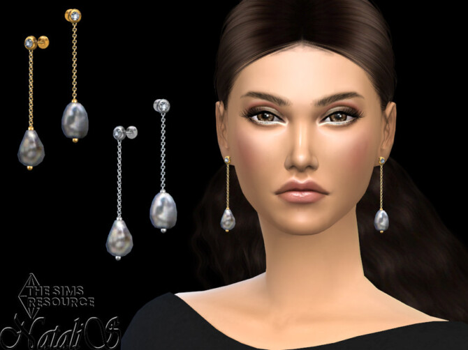 Sims 4 Baroque pearl chain drop earrings by NataliS at TSR