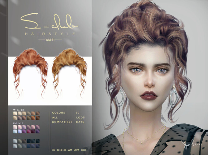 Curly Bun Hairstyle Julie By S Club At Tsr Sims 4 Updates
