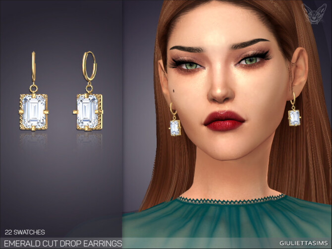 Sims 4 Emerald Cut Drop Earrings by feyona at TSR