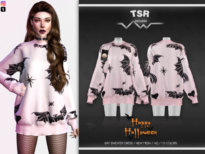 Sims 4 HALLOWEEN BAT SWEATER DRESS BD567 by busra tr at TSR