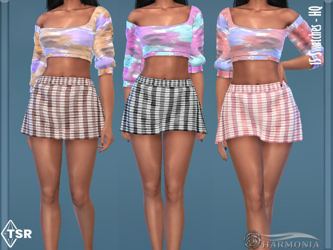 Sims 4 Gingham Print A line Skirt by Harmonia at TSR