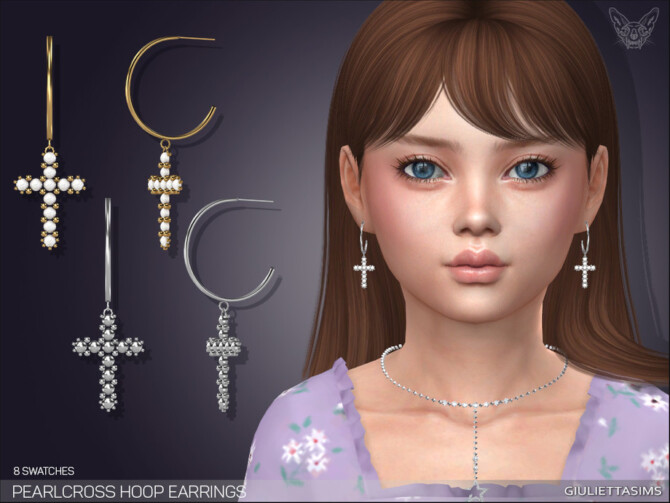 Sims 4 Pearl Cross Hoop Earrings For Kids by feyona at TSR