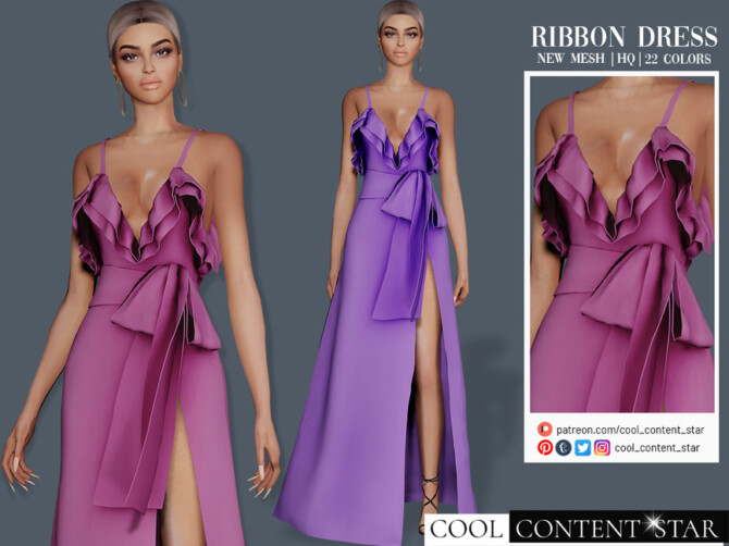 Sims 4 Ribbon Dress by sims2fanbg at TSR