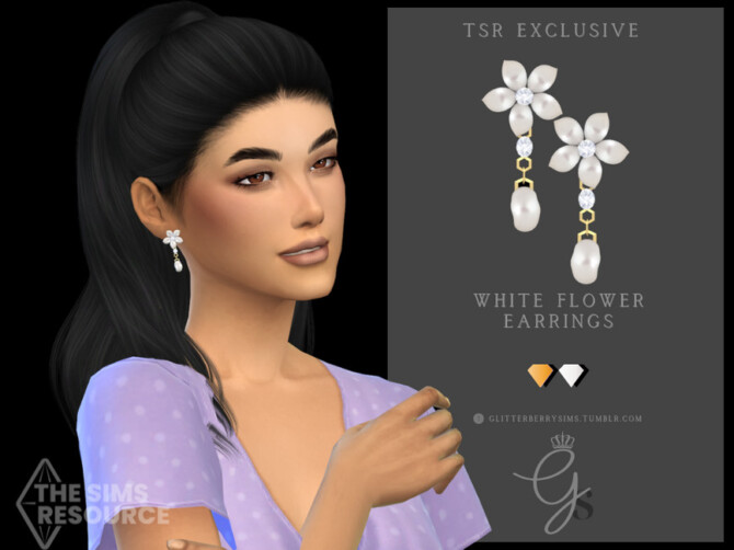 Sims 4 White Flower Earrings by Glitterberryfly at TSR