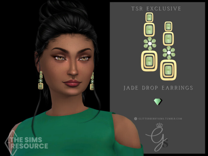 Sims 4 Jade Drop Earrings by Glitterberryfly at TSR