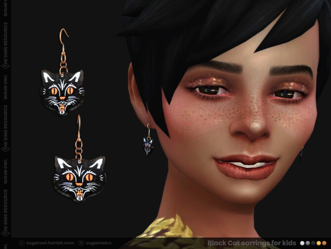 Sims 4 Black Cat earrings for kids  by sugar owl at TSR