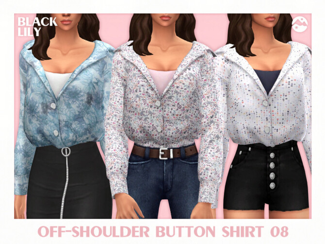 Sims 4 Off Shoulder Button Shirt 08 by Black Lily at TSR