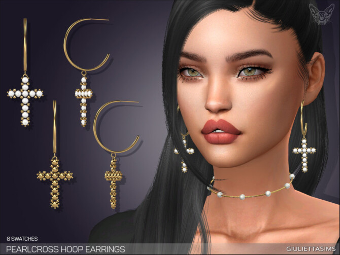 Sims 4 Pearl Cross Hoop Earrings by feyona at TSR