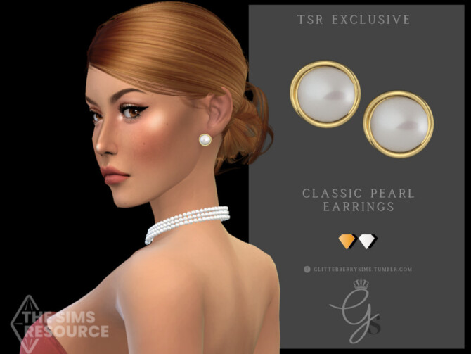 Sims 4 Classic Pearl Earrings by Glitterberryfly at TSR
